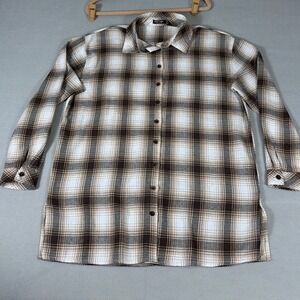 Nasty Gal Collection Womens Plaid Button Down Shirt‎ Brown Tan White Size 8